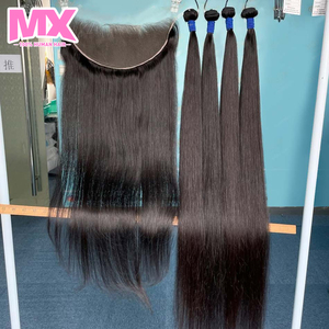 Lots de cheveux vierges vietnamiens et indiens en gros, <span class=keywords><strong>tissage</strong></span> <span class=keywords><strong>naturel</strong></span> 13x4 lisse, 3 lots de cheveux humains avec frontal en dentelle - Product Image 1