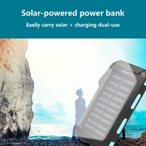 Batterie externe solaire double USB 8000mAh Chargeur de batterie étanche Banques externes portables Panneau solaire avec lumière LED