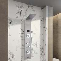 SUS 304 acier inoxydable lumière LED colonne de douche marbre noir argent brossé système de panneaux de douche à poignée unique pour hôtels