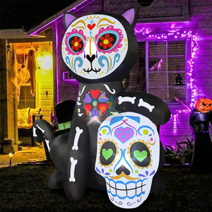 Decorazione Gonfiabile per il Giorno dei Morti, Gatto Nero di 1,5 Metri, Teschio di Zucchero per Halloween - Product Image 2