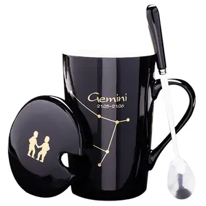 Günstiger Preis Weiß Schwarz 12 Sternbilder Keramik Sternzeichen Kaffeetasse Geschenke Mit Deckel Löffel Griff Für Horoskop Souvenir