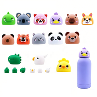 Tapa de Silicona para Termo con Diseño de Cabeza de Animal Personalizada, Diseño de Panda y Loro, Apta para Alimentos, Resistente al Calor, Aislante para Botellas de Agua