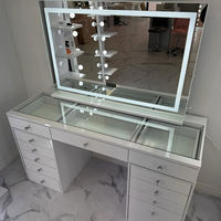 Table de maquillage élégante avec miroir et éclairage LED blanc, surface anti-rayures, pour meubles