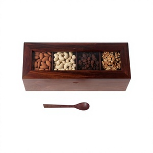 Handmade Wooden Dry Fruit Gift <b>Box</b> 4 Compartment Indian Rosewood Serving <b>Box</b> for Diwali Festival Gifts Home Kitchen - Product Image 1