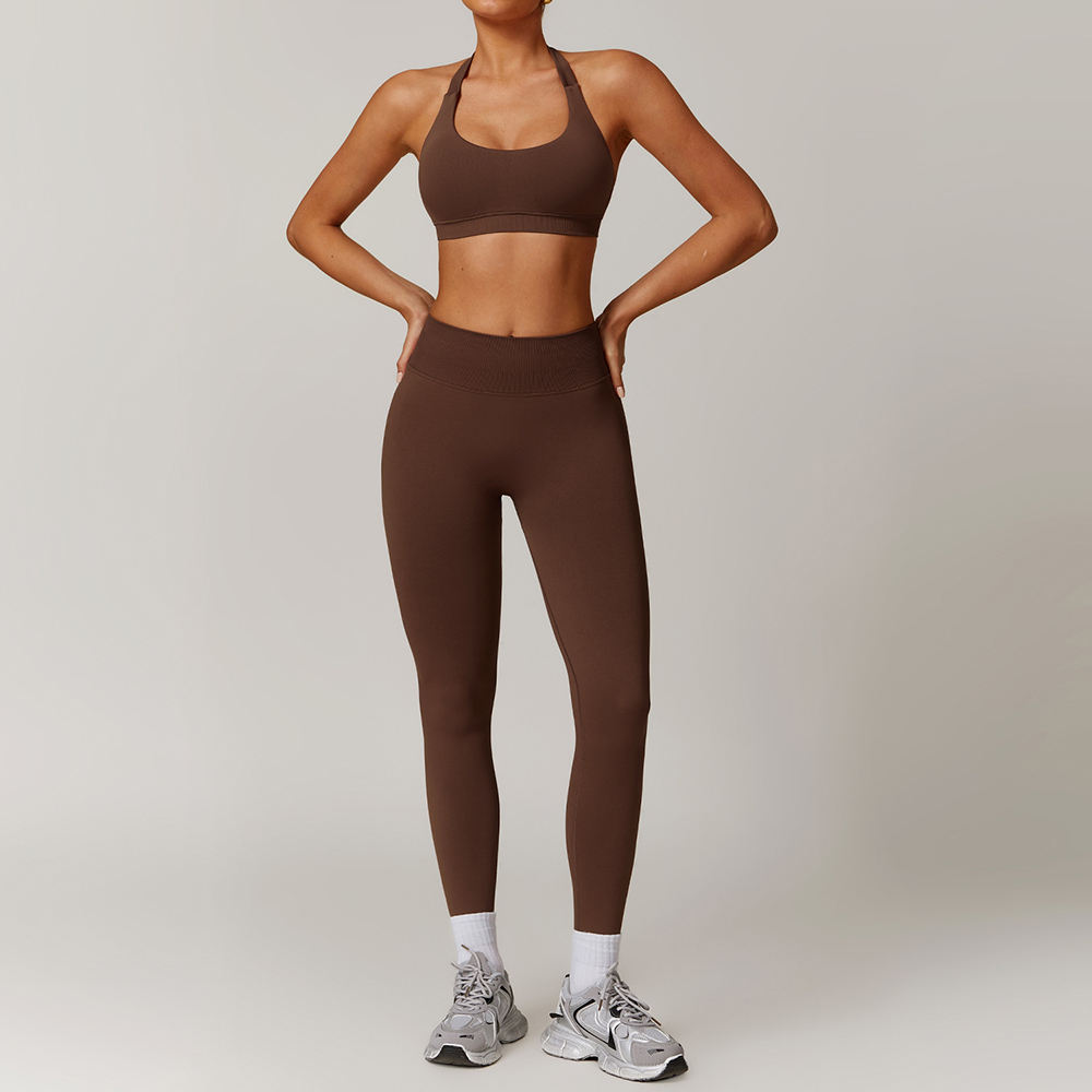 coffee Halter leggings and bra set