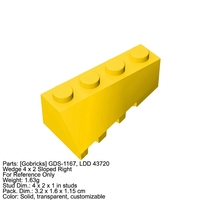 Bloques de Construcción Gobricks a Granel GDS-1167, Cuña Biselada 2x4 LDD 43720, Ladrillo Derecho 2x4 con Arco/Ángulo, Piezas Moc