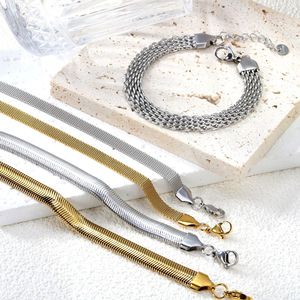 Pulsera de Cadena Plana de Acero Inoxidable Chapada en Oro de 18K, Joyería de Moda Geométrica Unisex - Product Image 1