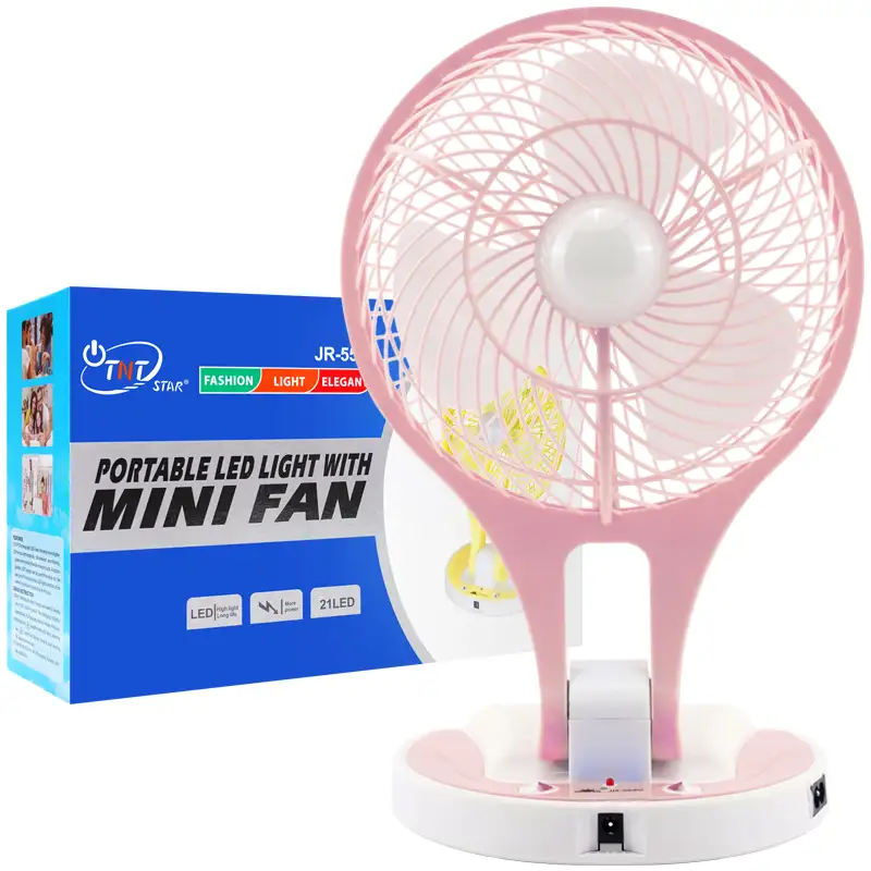 Tntstar ventilador de mesa rosa JR-5580, 6 volts ac/dc, 8 polegadas, solar, recarregável, emergência, ventilador de mesa com luz led