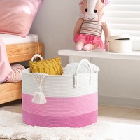 Panier à linge pliable en corde de coton écologique, prêt à être expédié, avec logo personnalisé, pour le rangement à domicile des vêtements et des articles pour enfants