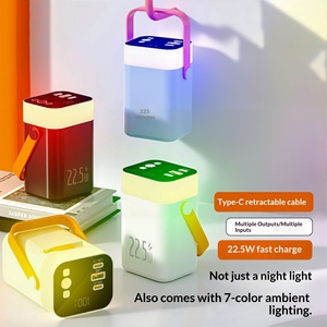 Nouvelle Banque d'alimentation 20000mAh à Charge Rapide 22.5W, Style <span class=keywords><strong>Phare</strong></span>, Lumière Ambiante Colorée, Câble Extensible Intégré, Grande Capacité - Product Image 1
