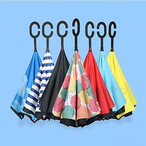 Nouveau design, 8 baleines robustes, impressions de logo complètes, parapluie inversé coupe-vent manuel, pratique et mains libres, avec poignée en C - Product Image 1