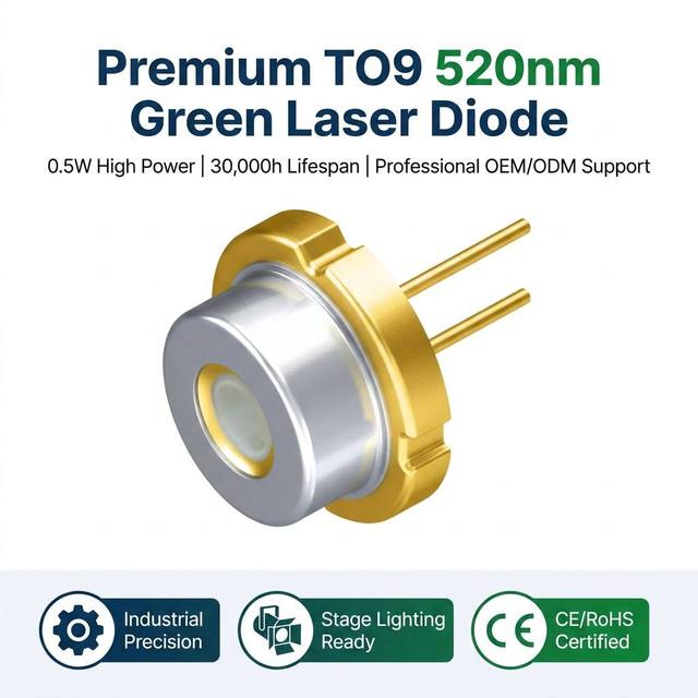 TO9 EEL 520nm 0.5W Green Laser Diode High Precision for Industrial Stage Light Bird Repellent Laser Level Factory Wholesale LD