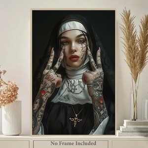 Lienzo de monja tatuado, arte de pared, pintura en lienzo de alta calidad para decoración de café en casa, regalo único - Product Image 2