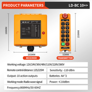 LD-BC10+ รีโมทคอนโทรลวิทยุอุตสาหกรรมแบบ 10 ช่องสัญญาณ ทนทานต่อแรงกระแทก สำหรับเครื่องจักรเครนเหนือศีรษะ - Product Image 4