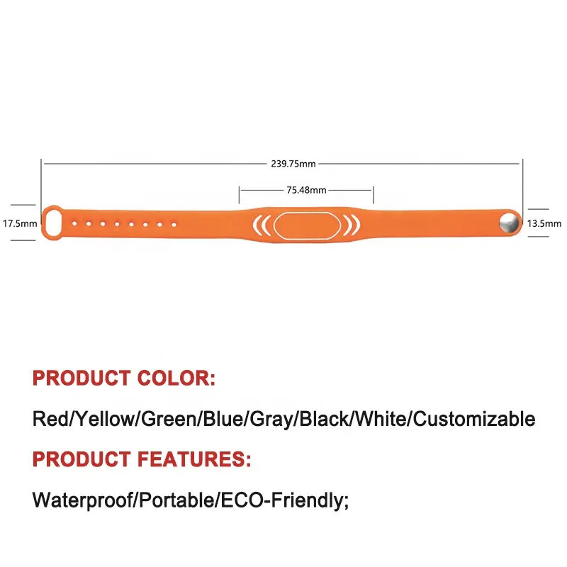 Pulseira NFC S50/S70 RFID ajustável reutilizável gravável 13.56Mhz Silício passivo impermeável