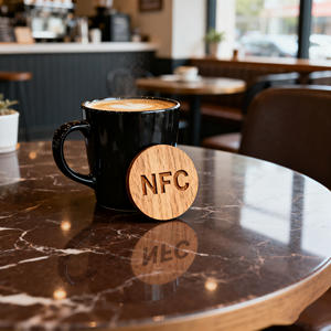 Sous-verre <span class=keywords><strong>en</strong></span> bois avec impression couleur, puce RFID NFC intégrée, pour <span class=keywords><strong>commande</strong></span> et paiement, avec fonction Wi-Fi - Product Image 3