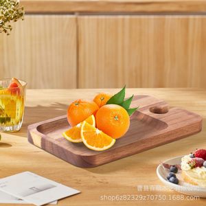 Acacia Wood Serving <b>Tray</b> With Wine Glass Holder For Food And Fruit Hotel Coffee <b>Tea</b> Use - Product Image 2