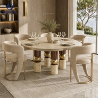 Table de salle à manger ronde en pierre frittée de qualité commerciale, base en acier inoxydable doré, mobilier pour projets hôteliers et de restaurants, directement de l'usine