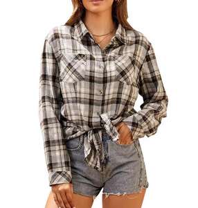 RNSHANGER elegante <span class=keywords><strong>camisa</strong></span> <span class=keywords><strong>de</strong></span> <span class=keywords><strong>mujer</strong></span> con doble bolsillo ropa <span class=keywords><strong>de</strong></span> calle <span class=keywords><strong>mujer</strong></span> picante chica suelta cárdigan a <span class=keywords><strong>cuadros</strong></span> camisas <span class=keywords><strong>de</strong></span> manga larga - Product Image 1