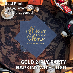 Serviettes et nappes en <span class=keywords><strong>papier</strong></span> doré jetables personnalisées à 2 plis, pliées en 1/4, avec logo imprimé pour mariages, occasions spéciales, cocktails et sacs cadeaux - Product Image 3
