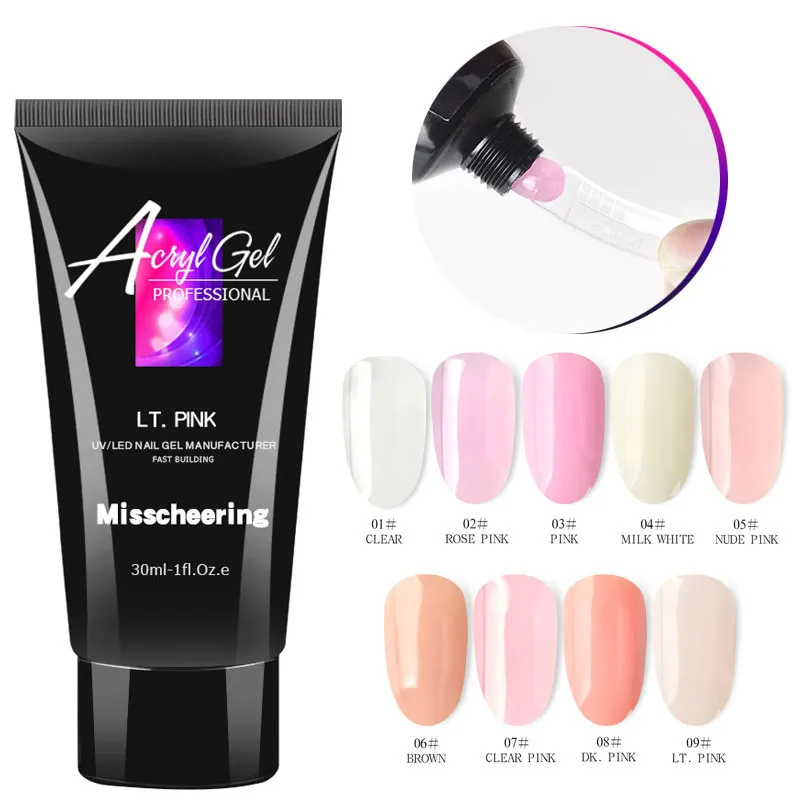 Gel pour ongles en acrylique, 30ml, ultraviolet, rose, transparent, pour pédicure, Extension rapide, 30ml