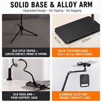 Support de sol professionnel en aluminium à rotation 360° avec bras long pour tablette, support de téléphone stable et réglable en hauteur pour bureau, vente en gros OEM