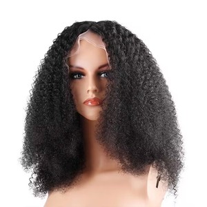 Parrucca Glueless con bordi Afro crespi da 14 pollici 200% densità, parrucche di capelli umani vergini brasiliani per donne nere, parrucche anteriori in pizzo 13 x4 ricci Bob - Product Image 5