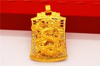 Nouveau collier pour homme en cuivre plaqué or majestueux avec pendentif double tête de dragon Guanyin Guan Gong et chaîne en bambou Pi Xiu