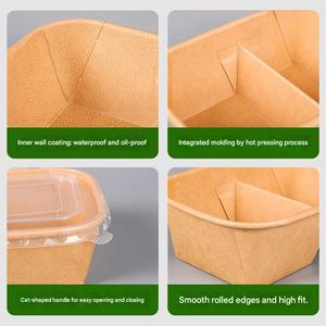 กล่องอาหารกระดาษคราฟท์แบบใช้แล้วทิ้ง ขนาด 500 มล. 650 มล. 750 มล. 1000 มล. 1200 มล. 1400 มล. พร้อมฝาปิด สำหรับใส่อาหารกลางวันหรืออาหารแบบกลับบ้าน - Product Image 4