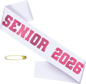 Banda de Graduación Senior 2026 con Lámina Rosa Intenso y Fondo Blanco, Banda de Graduación para Animadora, Finalmente Graduada, Artículos para Fiesta de Graduación - Product Image 1