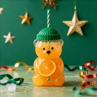 Gobelet en verre en forme d'ours en peluche de Noël, verre borosilicate, anti-fuite, couvercle vert, paille, passe au micro-ondes et au lave-vaisselle, design moderne