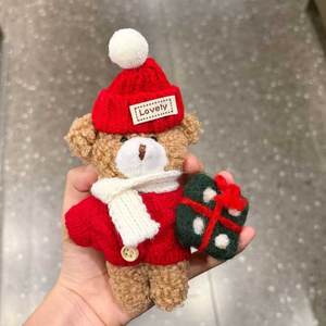 New Arrival Christmas Bear Knit Hat Gift Plush Keychain Plush <b>Toys</b> 4inch <b>Stuffed</b> Animal <b>Toys</b> Carnival Claw Machine <b>Toys</b> for Boys - Product Image 1