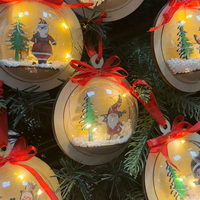 Décoration suspendue en forme de boule plate transparente à remplir, faite à la main, de haute qualité, créative, pour arbre de Noël, anniversaire, avec lumière LED
