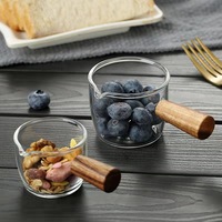 Dispensador de vidrio de 50ml, 70ml, 75ml, 80ml, jarro de Arce, dispensador de salsa, contenedor de taza con mango de madera, gran oferta