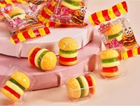 Gummies en forme de hamburger, certifiées Halal et HACCP, en gélatine, aux couleurs vives et aux saveurs fruitées, personnalisables avec logo, disponibles en vrac (boîte/sac)