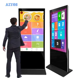 Aiyos 55 인치 높은 밝기 800 nits 3840*2160 광고 화면 무료 스탠드 토템 안드로이드 시스템 LCD 디지털 간판