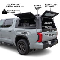 Penutup Bak Truk Pikap Berbahan Aluminium Tahan Cuaca dengan Jendela Kaca Geser Samping, Panel MOLLE, Model Camper Shell, Dapat Dikunci, dan Dapat Disesuaikan