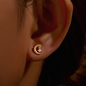 Piercing d'oreille unique en argent sterling 925, zircon lune, dos plat, pour cartilage et hélix - Product Image 4