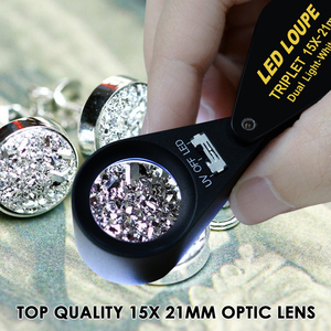 15x Magnification High Quality Jewelry Magnifier Tool Magnifier 6 LED UV Light 21mm Foldaway <b>Pocket</b> Black Frame - Product Image 2