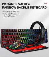 Teclado retroiluminado TF800 Rainbow, ratón retroiluminado colorido, alfombrilla de ratón de gran tamaño, alfombrilla para auriculares para juegos, juego combinado 4 en 1