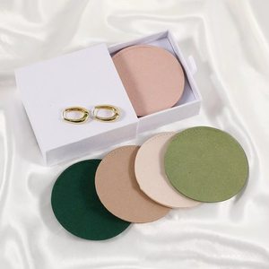 <b>Matte</b> <b>Blush</b> Nude Tone Round Mini PU Leather Jewelry Pouch, Small Capacity Portable Snap Closure Anti Tarnish Ring Storage - Product Image 3