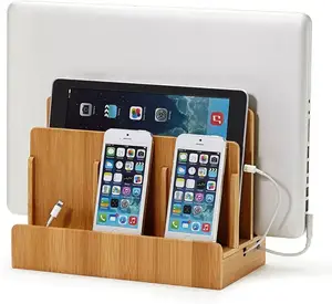 बहु-डिवाइस लकड़ी फोन को चार्ज स्टेशन स्टॉक पालना धारक, लकड़ी डेस्क फोन स्टैंड, लकड़ी फोन धारक के लिए iPhone iPad