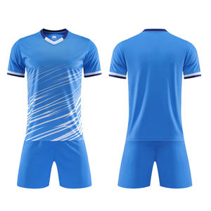 Camiseta de fútbol europea con impresión por sublimación personalizada, camiseta de fútbol deportiva azul bordada de la mejor calidad lista para enviar, camisetas de fútbol para hombres - Product Image 1