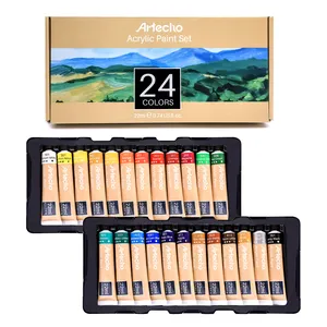 Artecho paint Peinture d'artiste 24 couleurs, 22ml / 0.74oz Peinture d'artiste acrylique primaire pour débutants, Set de peinture