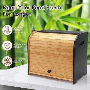 Caja de Pan Rectangular de Estilo Rústico con Doble Tapa Enrollable, 2 Compartimentos, 3 Alturas Ajustables, 27 Litros, Almacenamiento Natural - Product Image 6
