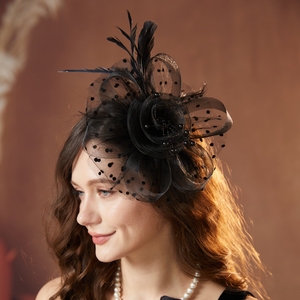 Fascinator pour <span class=keywords><strong>femme</strong></span> avec plumes artificielles, détails floraux en maille, bandeau réglable et pince, idéal pour les chapeaux d'église, mariages, goûters, Kentucky - Product Image 4