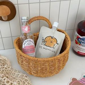 Rattan <b>Baskets</b> With Handles Small Size Food Storage Desktop Organizer Bowl Shape Non Woven Fabric Kitchen Use - Product Image 4