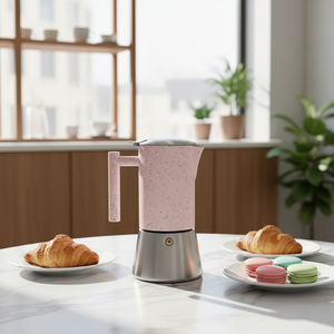 Cafetière Moka en acier inoxydable à 6 tasses, avec revêtement <span class=keywords><strong>rose</strong></span> à pois, durable et polyvalente, pour un café expresso corsé - Product Image 2