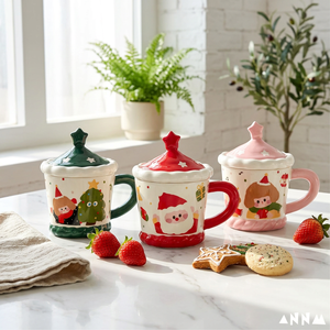 Mug à café en céramique de Noël de 480 ml avec couvercle - Passe au lave-vaisselle et au micro-ondes, sans danger pour les aliments, réutilisable, cadeau promotionnel - Product Image 1