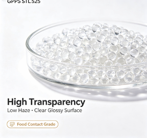 Granulés de plastique vierges GPPS STL 525, ignifuges UL94 HB, qualité moulage par injection, haute transparence, polystyrène pour contact alimentaire - Product Image 1
